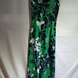 Coldwater Creek Green Maxi Dress with Navy & White Print